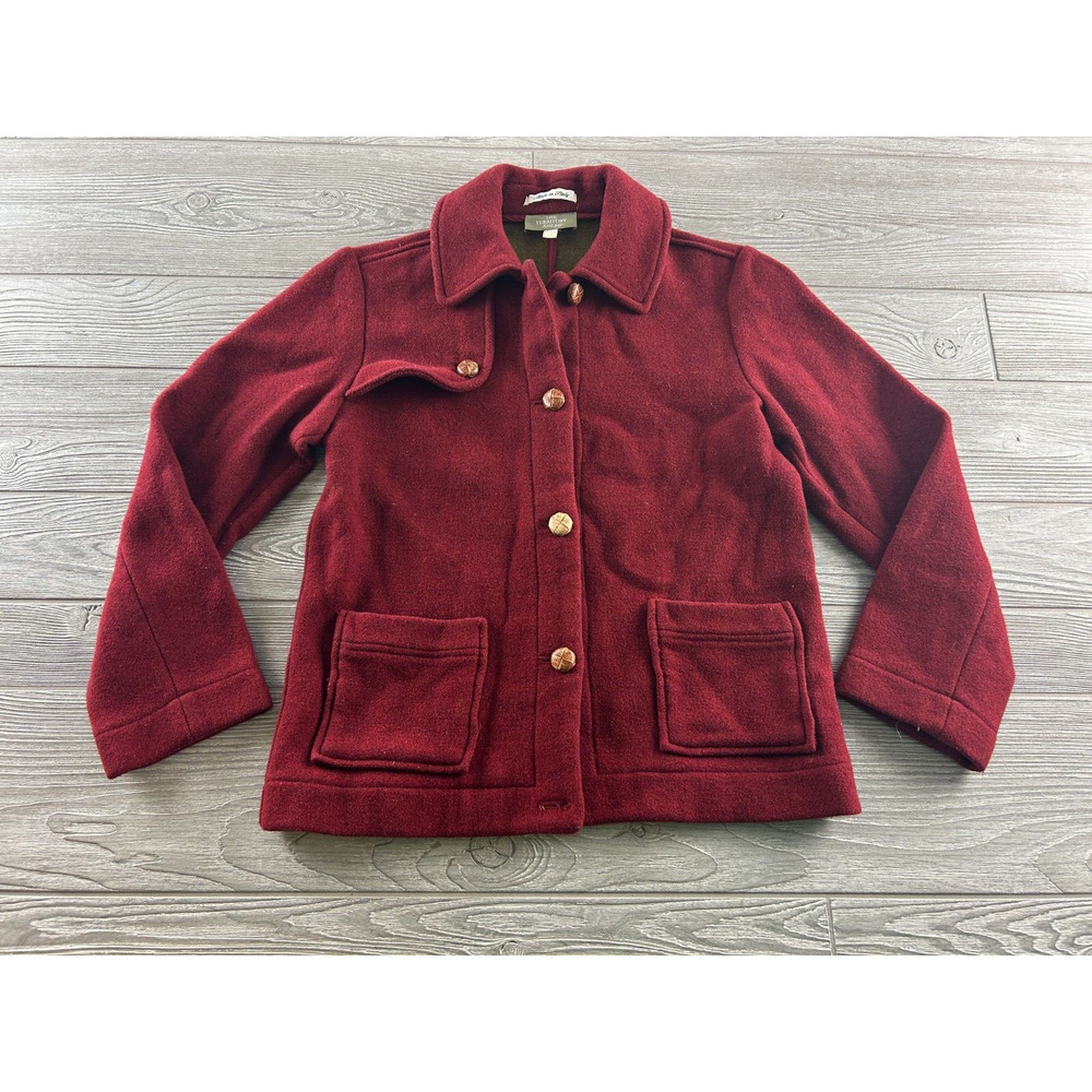 VTG The Territory Ahead Jacket Women XS Red Wool Button Up Collared Lightweight